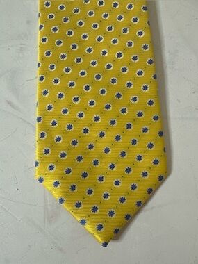 EUC HISDERN HANDMADE YELLOW BLUE SILK TIE